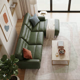 Contemporary Olive Green Corner Sofa with Wooden Legs