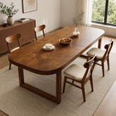 Solid teak wood oval dining table set for modern home