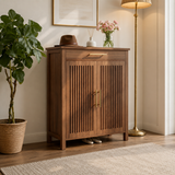 Solid teak wood shoe cabinet with drawer