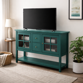 solid teak wood teal TV console table with storage