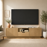 Solid teak wood fluted TV unit for modern living room