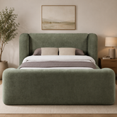 Luxury olive green upholstered teak wood bed