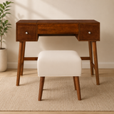 Solid teak wood writing desk with upholstered stool