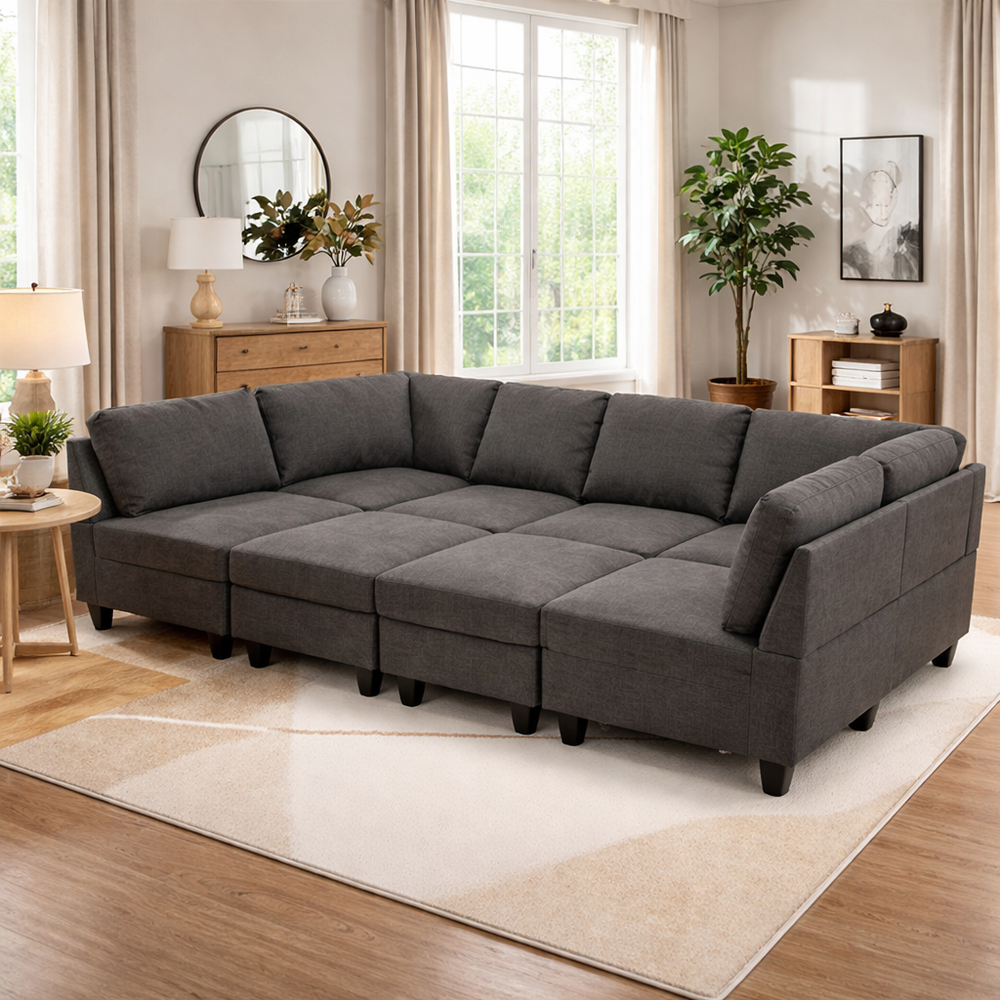 modern U-shaped sectional sofa with ottomans