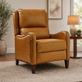 tan leather recliner chair with nailhead trim