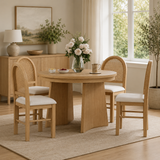 Round teak wood dining table set with cane chairs