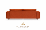 Luxury teak wood 3 seater sofa with velvet fabric upholstery