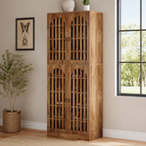 Teak wood arched storage cabinet with four slatted doors