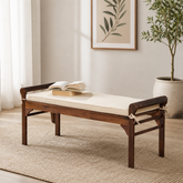 Teak wood bedroom bench with cushion
