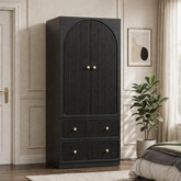 Black teak wood wardrobe with drawers