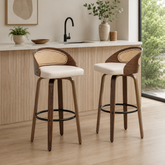 Modern teak wood cane bar stool chair with cushion