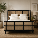 Luxury teak wood cane bed front view