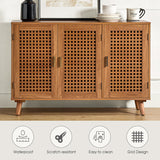 Natural teak wood storage console with cane lattice doors