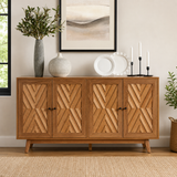 Solid teak wood geometric sideboard cabinet for living room
