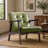 Premium teak wood lounge chair with green upholstery