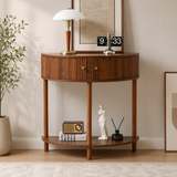 Premium teak wood half moon console table with storage cabinet