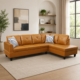 Luxury teak wood L shape sofa set in tan brown color
