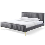 elegant bedroom bed frame with fabric upholstery