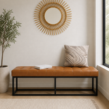 Teak wood bench with tufted cushion