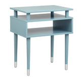 Modern teak wood side table for bedroom with storage shelf