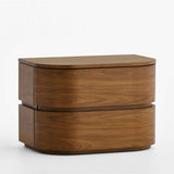 Modern teak wood nightstand with rounded design and drawers