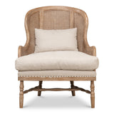 Handcrafted teak wood accent chair with natural cane back