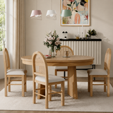 Solid teak wood round dining table set with cane chairs