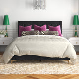 Premium black velvet upholstered teak wood bed with tufted headboard