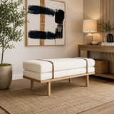 teak wood upholstered bench cream cushion
