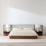 Modern solid teak wood bed with integrated nightstands