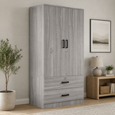 Teak wood double door wardrobe with drawers"
