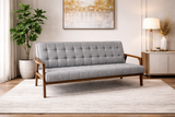Luxury 3 Seater Teak Wood Sofa | Modern Upholstered Fabric Couch | Sky Rise Decor Designer Living Room Sofa