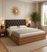 Modern upholstered bed frame with tufted headboard