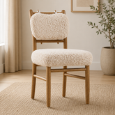 Solid teak wood bouclé dining chair cream upholstery