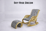 Luxury Teak Wood Rocking Chair with Ottoman – Handcrafted Royal Solid Wood Rocking Lounge Chair