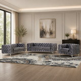 Luxury grey Chesterfield teak wood sofa set for living room