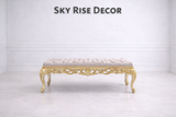Luxury vintage gold tufted bench with carved wooden frame for bedroom seating