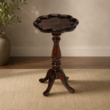 Vintage teak wood flower shaped side table with carved pedestal base