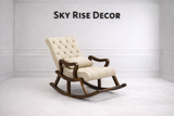 Vintage Wooden Upholstered Teak Wood Rocking Chair with Footstool for Living Room & Bedroom