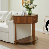 Wooden curved console cabinet with bottom shelf
