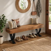 solid teak wood bench with metal legs