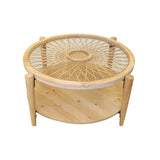 Premium round glass top teak coffee table