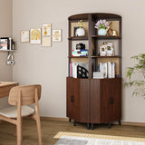 Modern teak wood corner bookshelf cabinet for living room