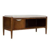 Teak wood hallway bench with cabinet and open shelf