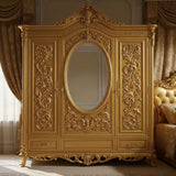Royal Luxury Gold Carved Wardrobe with Oval Mirror
