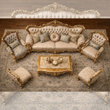 Royal Classic Gold Sofa Set (3+1+1) – Hand-Carved Luxury Living Room Furniture