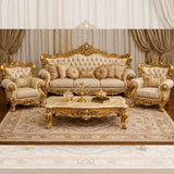Royal Classic Gold Sofa Set (3+1+1) – Hand-Carved European Luxury Living Room Furniture