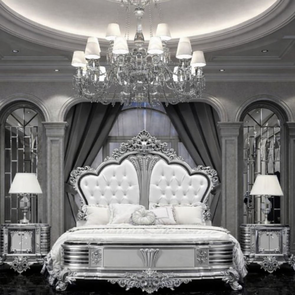 Luxury Royal King Size Bedroom Furniture Set – Bed with Side Tables & Dressing Table