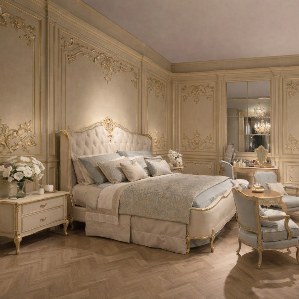 Luxury Royal King Size Bed – Premium Antique Style Upholstered Bed