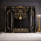 Luxury Black & Gold Royal Carved Wooden Wardrobe